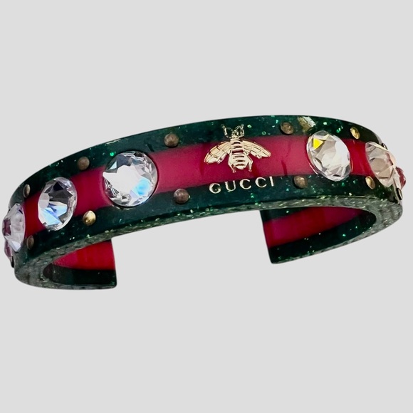 Gucci Red and Green Crystal Bee Cuff Bracelet - Picture 10 of 10